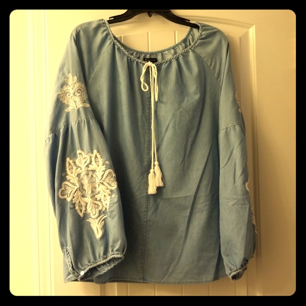 New Directions Woven Peasant Top NWT